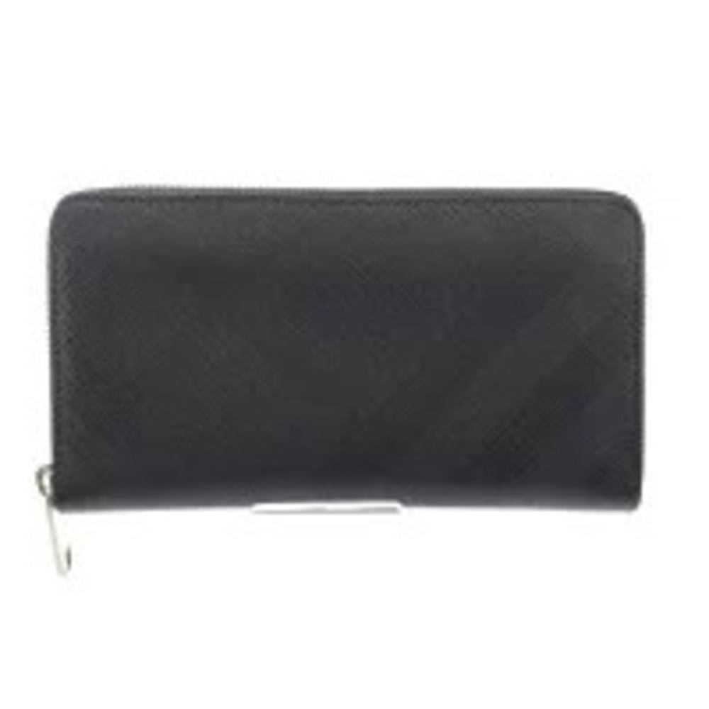 BURBERRY Zip Wallet Black Leather Round Zipper Long Mesh Blind Check